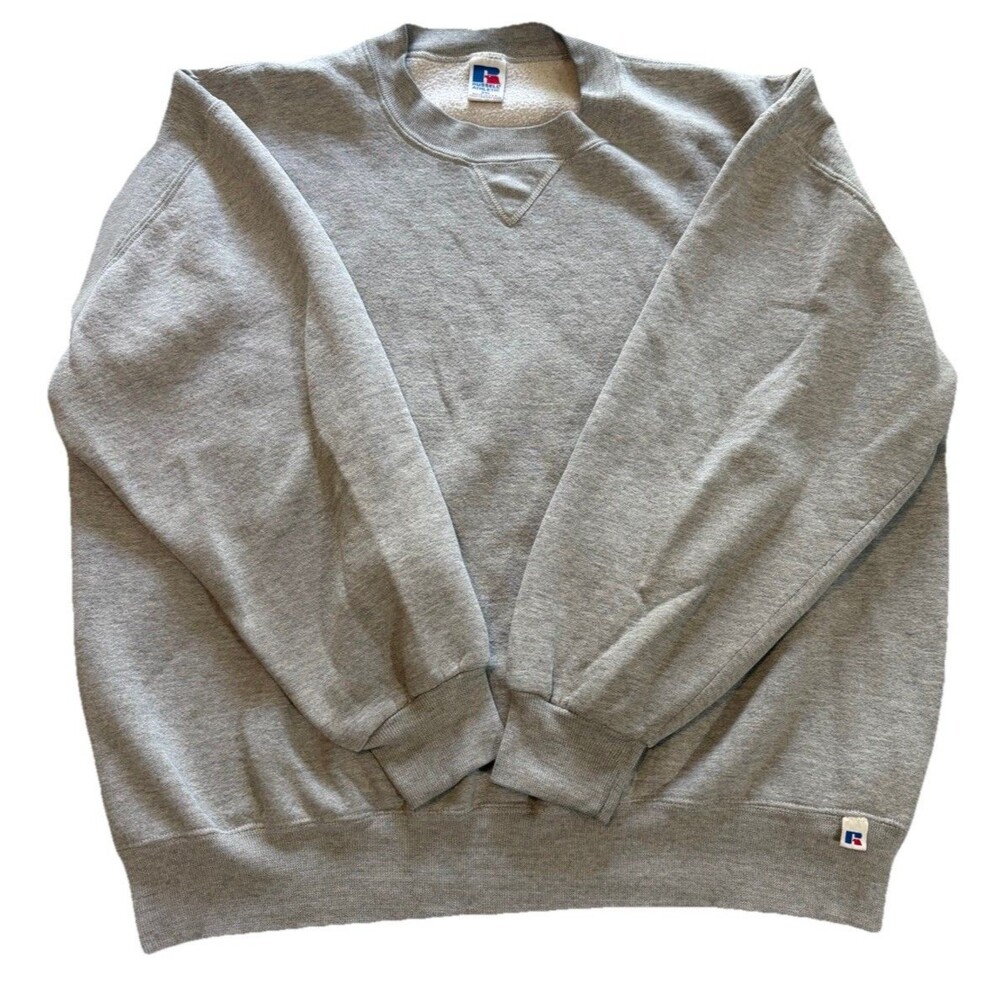 Vintage Russell Sweatshirt Mens XXL 2XL Heather Gray Blank Crewneck 90s USA MADE